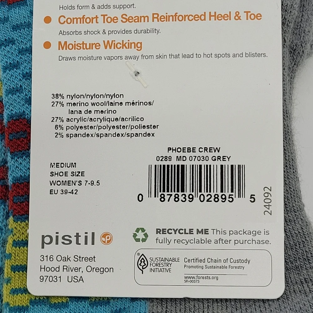Pistil Phoebe Crew Socks Merino Wool Blend Teal Stripe Grey Womens Medium NEW